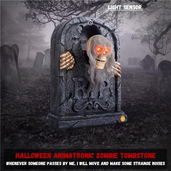 Halloween Animatronic Zombie Tombstone Animated Skeleton Decorations - Sensor - Picture 5 of 7